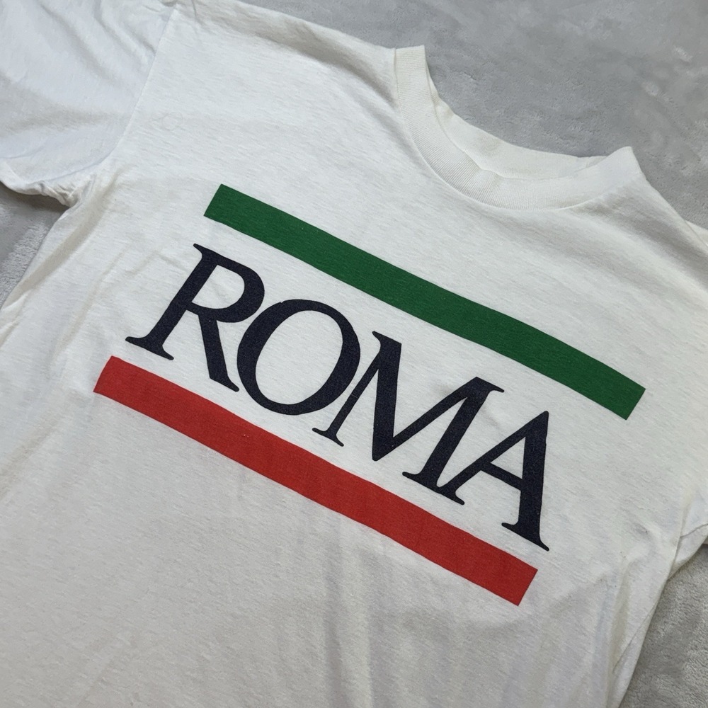 Vintage 90s ROMA Italy Tourist Travel Single Stitch T Shirt Top Caribe L